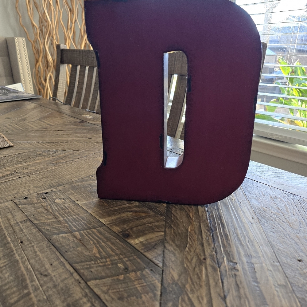 Red Rustic Letter "D" Wall Hanger or Shelf Decor - Picture 2 of 6